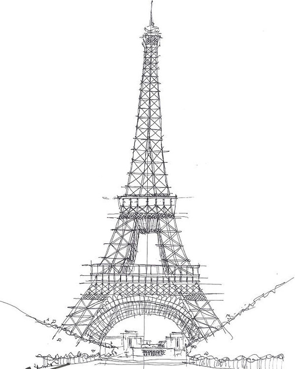 599x749 La Tour Eiffel Sketch Poster By Calvin Durham