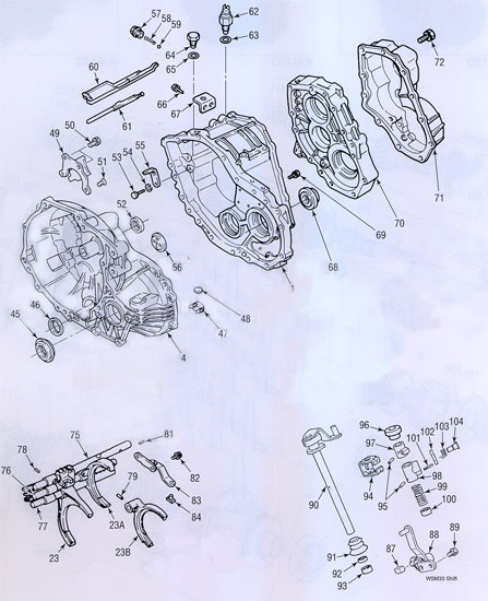 447x550 Mitsubishi W5m33 Manual Transmission Parts Illustration.