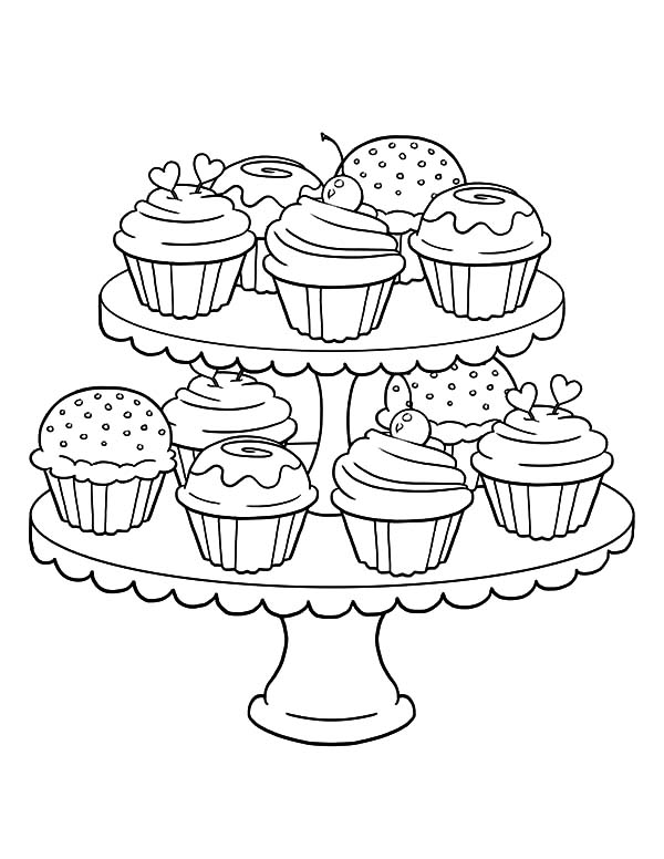 600x776 Cupcakes On Two Story Trays Coloring Pages