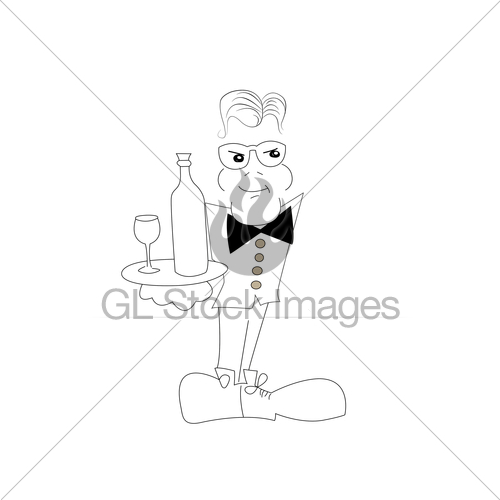 500x500 Drawing A Waiter With A Tray In His Right Hand On A White Gl