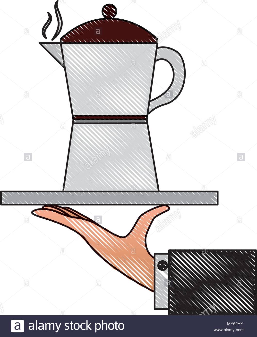 1058x1390 Hand Holding Coffee Maker On Tray Vector Illustration Drawing