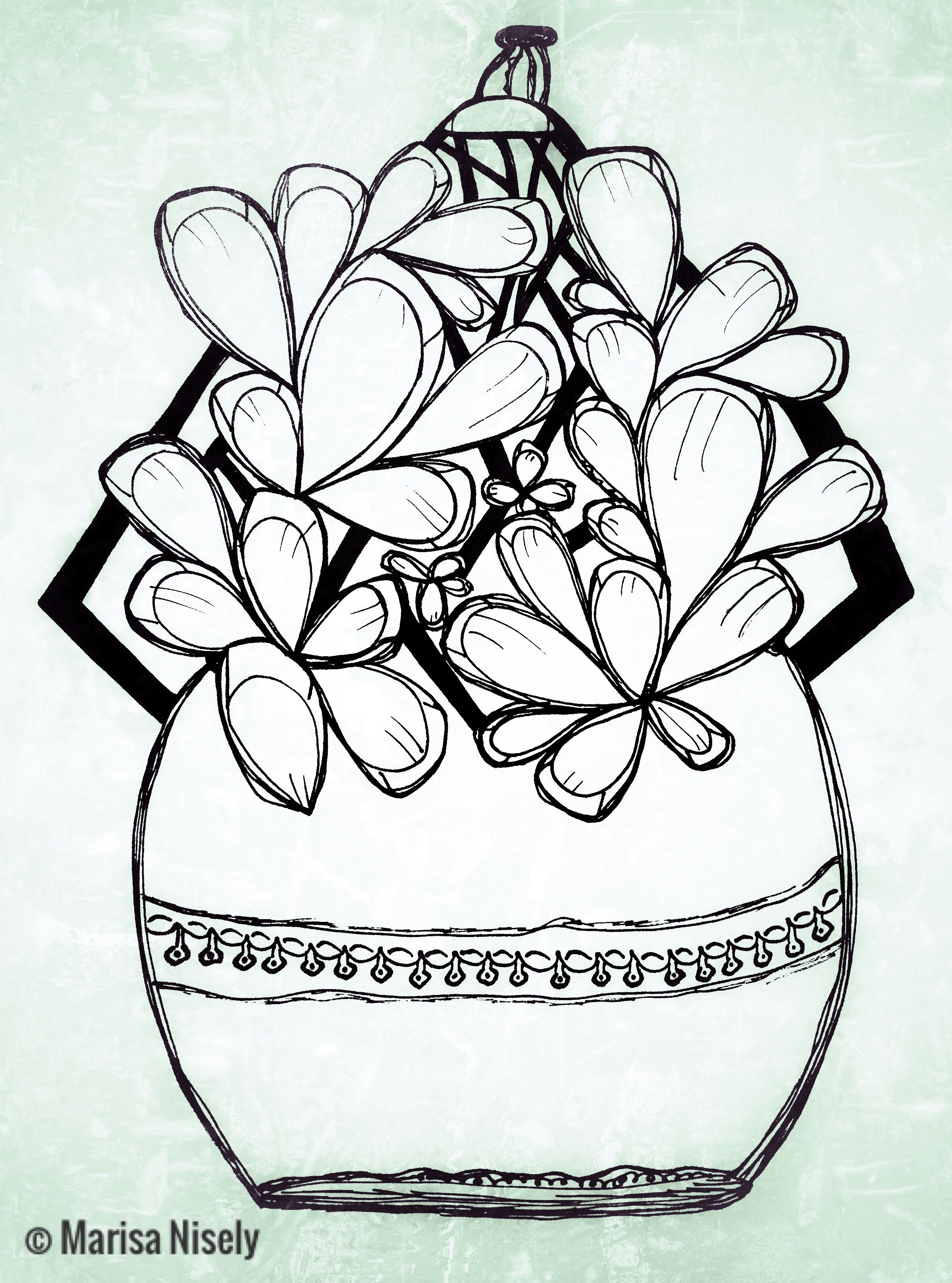 2398x3230 Pot Of Flowers With Trellis (Drawing) By Marisa Nisely My Art
