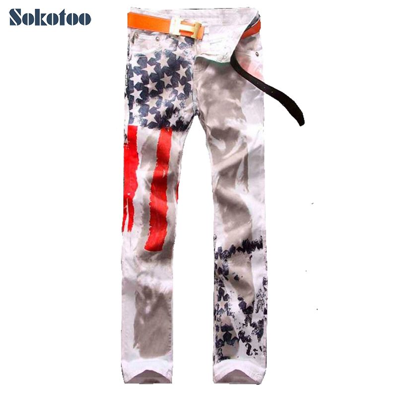 800x800 Sokotoo Cool Men's Straight Slim Colored Drawing Pants American