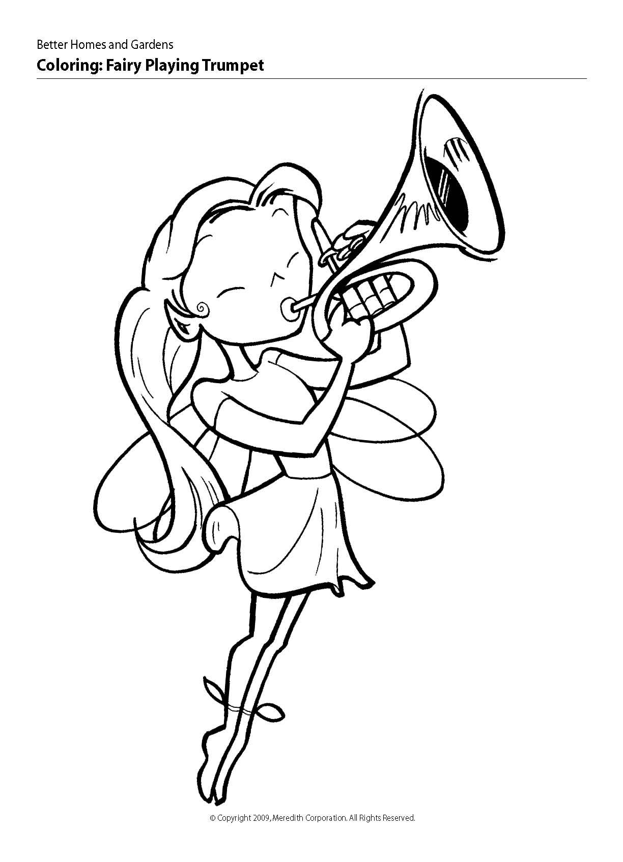 1224x1694 Fairy Playing Trumpet. Coloring Pages For Kids.