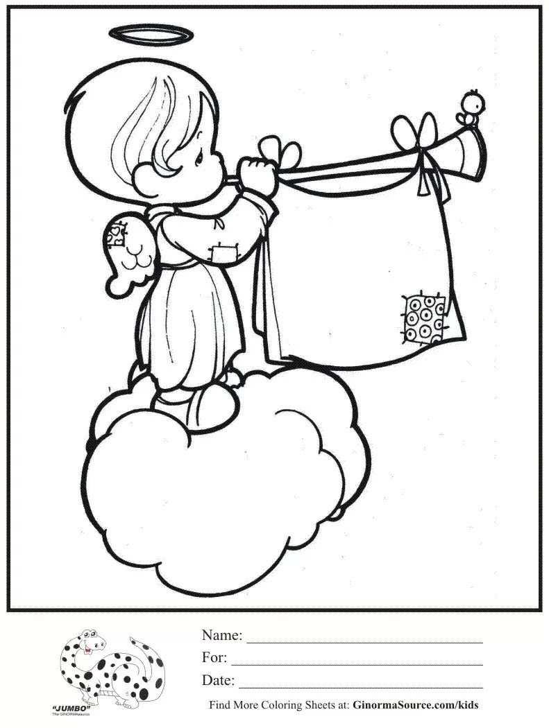 791x1050 Kids Coloring Page Angel Cloud Trumpet Precious Moments