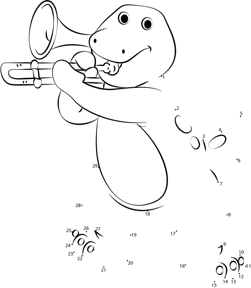 800x919 Barney Playing Trumpet Dot To Dot Printable Worksheet