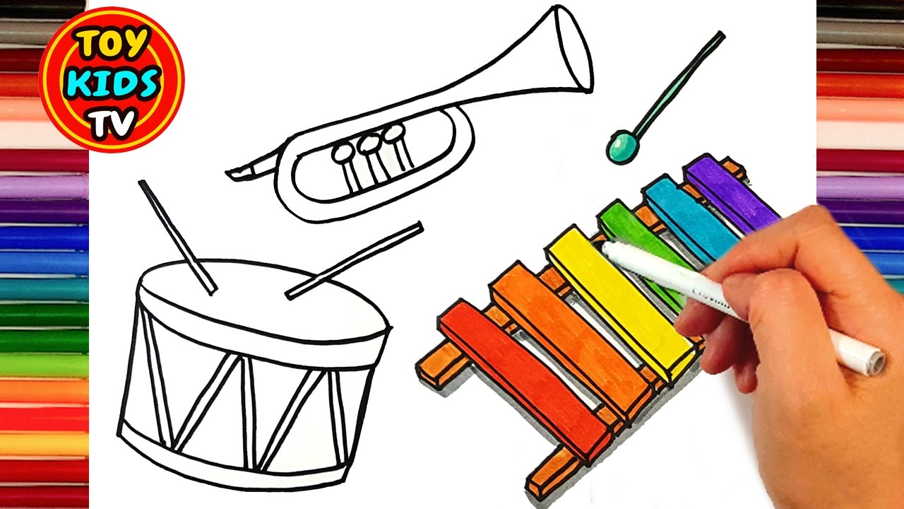 1280x720 How To Draw A Violin And Xylophone Drum, Trumpet Painting
