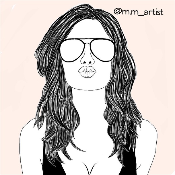 610x610 Art, Drawing, Fashion, Hair, Outline, Outlines, Summer, Sun