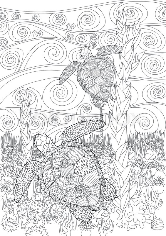 565x800 Swimming Sea Turtle For Anti Stress Coloring Page With High