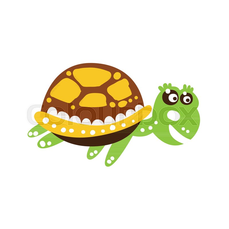 800x800 Smiling Green Turtle Swimming Isolated On White. Spotted Shell