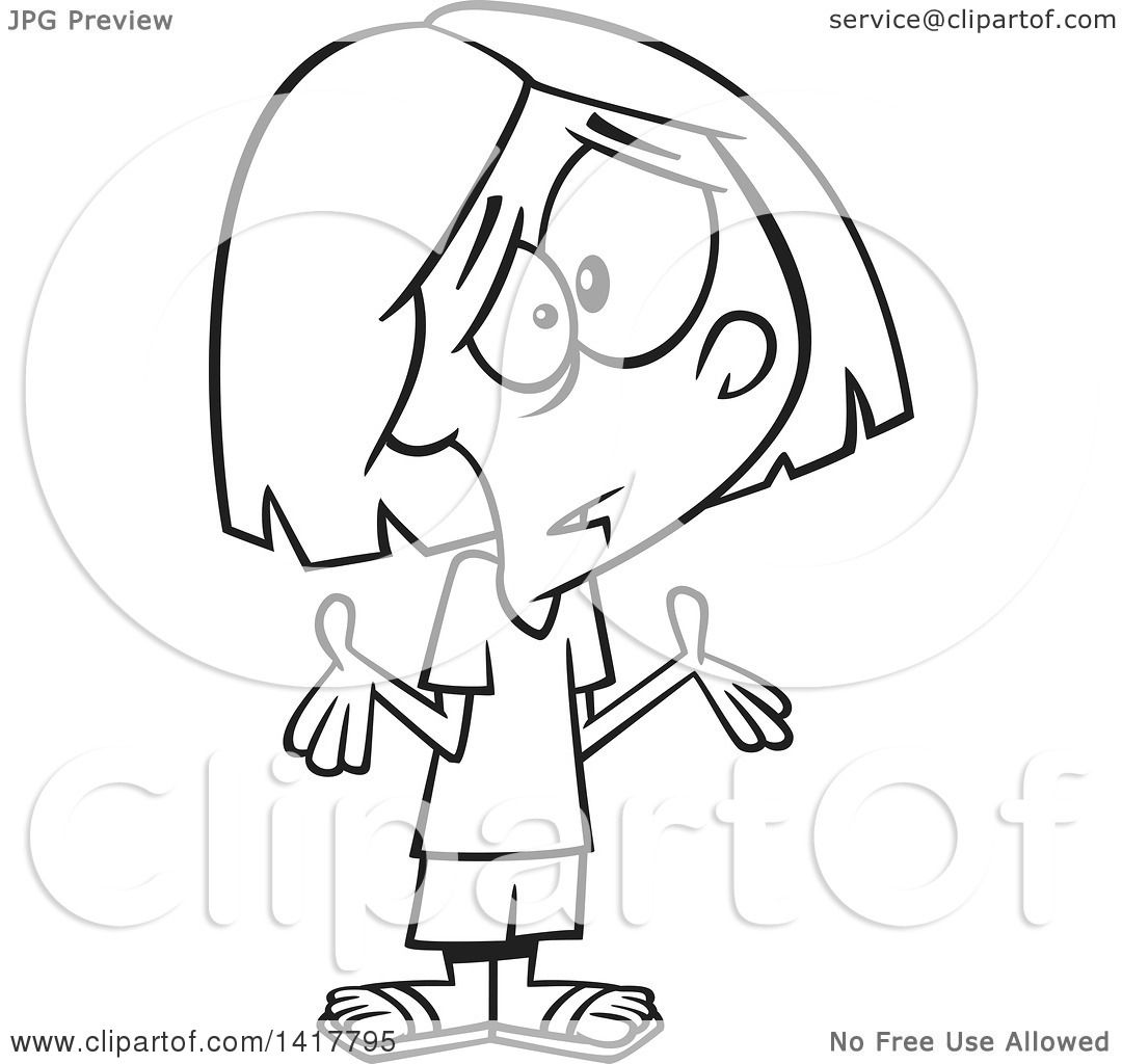 1080x1024 Clipart Of A Cartoon Black And White Girl Shrugging And Not