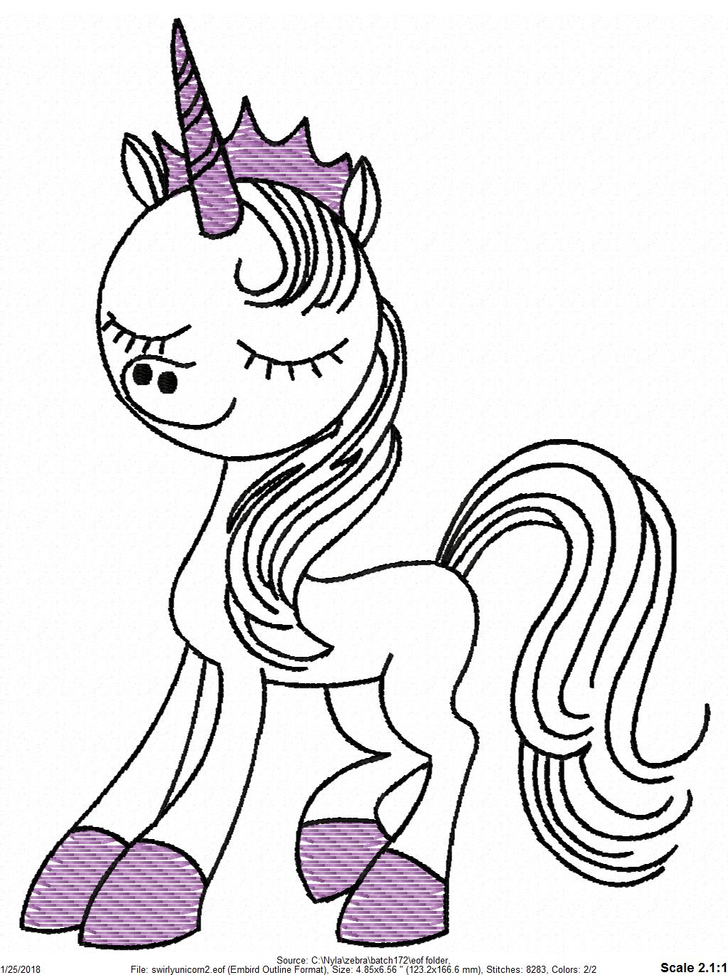 1024x1370 Swirly Unicorn 2 Sketch Embroidery Design