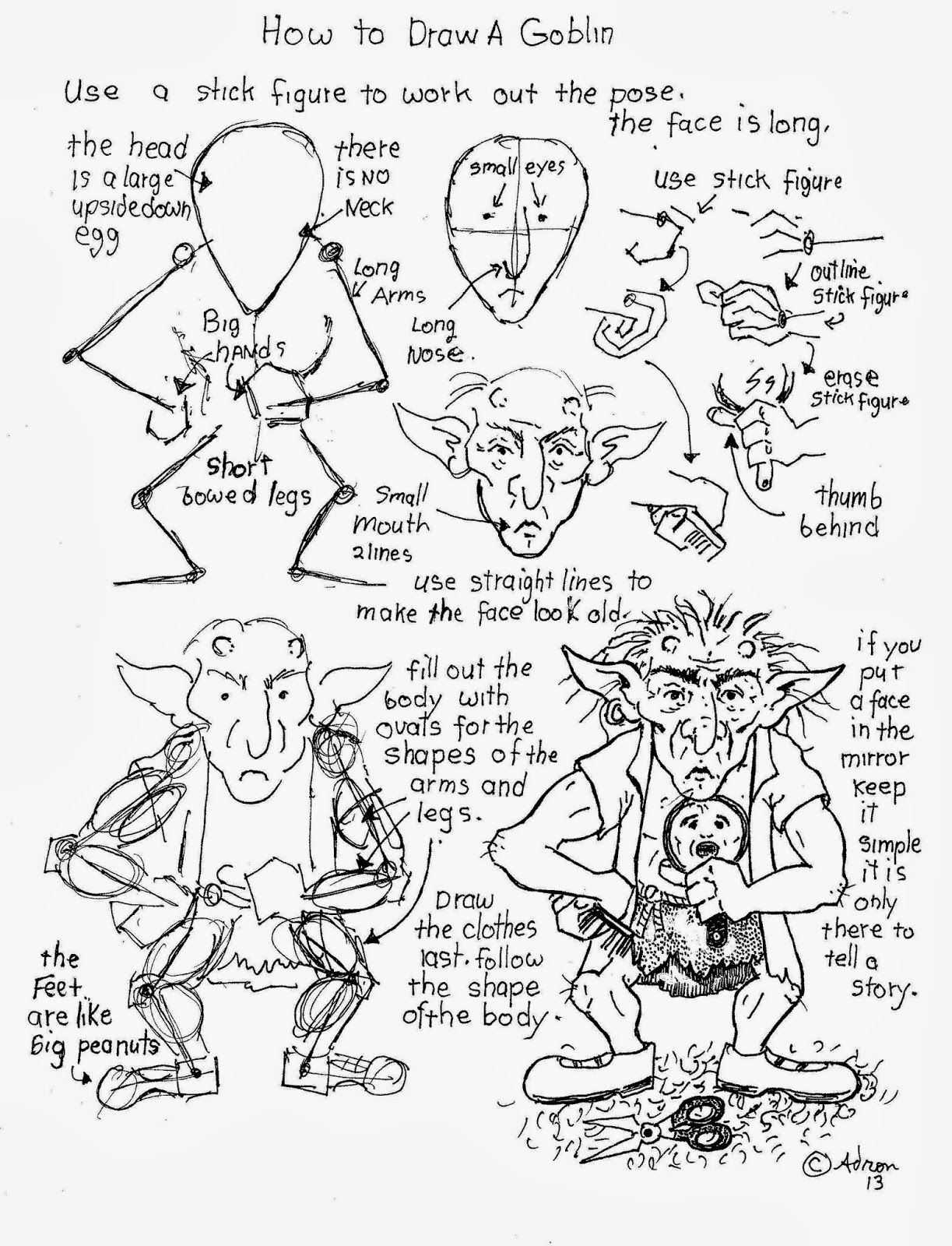 1223x1600 How To Draw Worksheets For The Young Artist How To Draw A Goblin