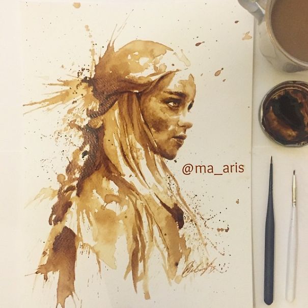 605x605 I Use Coffee To Draw Detailed Paintings Of My Favourite Characters