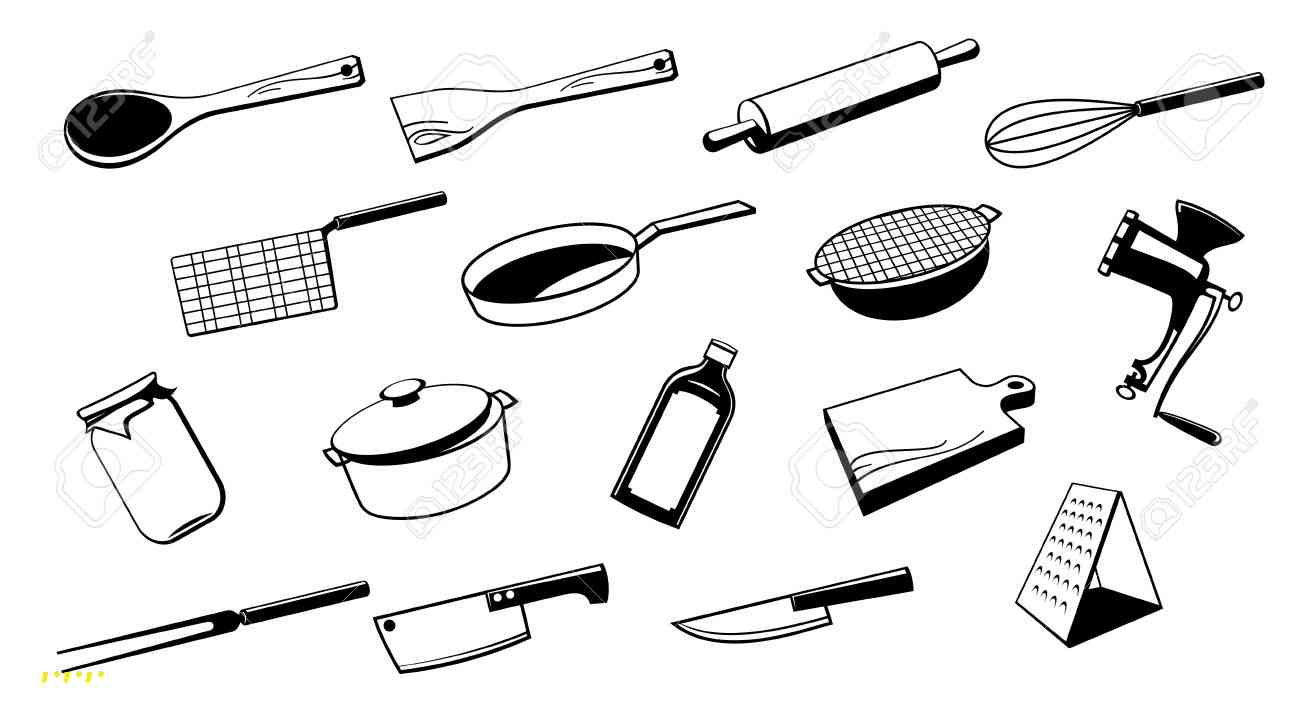 1300x726 Kitchen Utensils Drawing Unique Drawn Kitchen Cooking Utensil