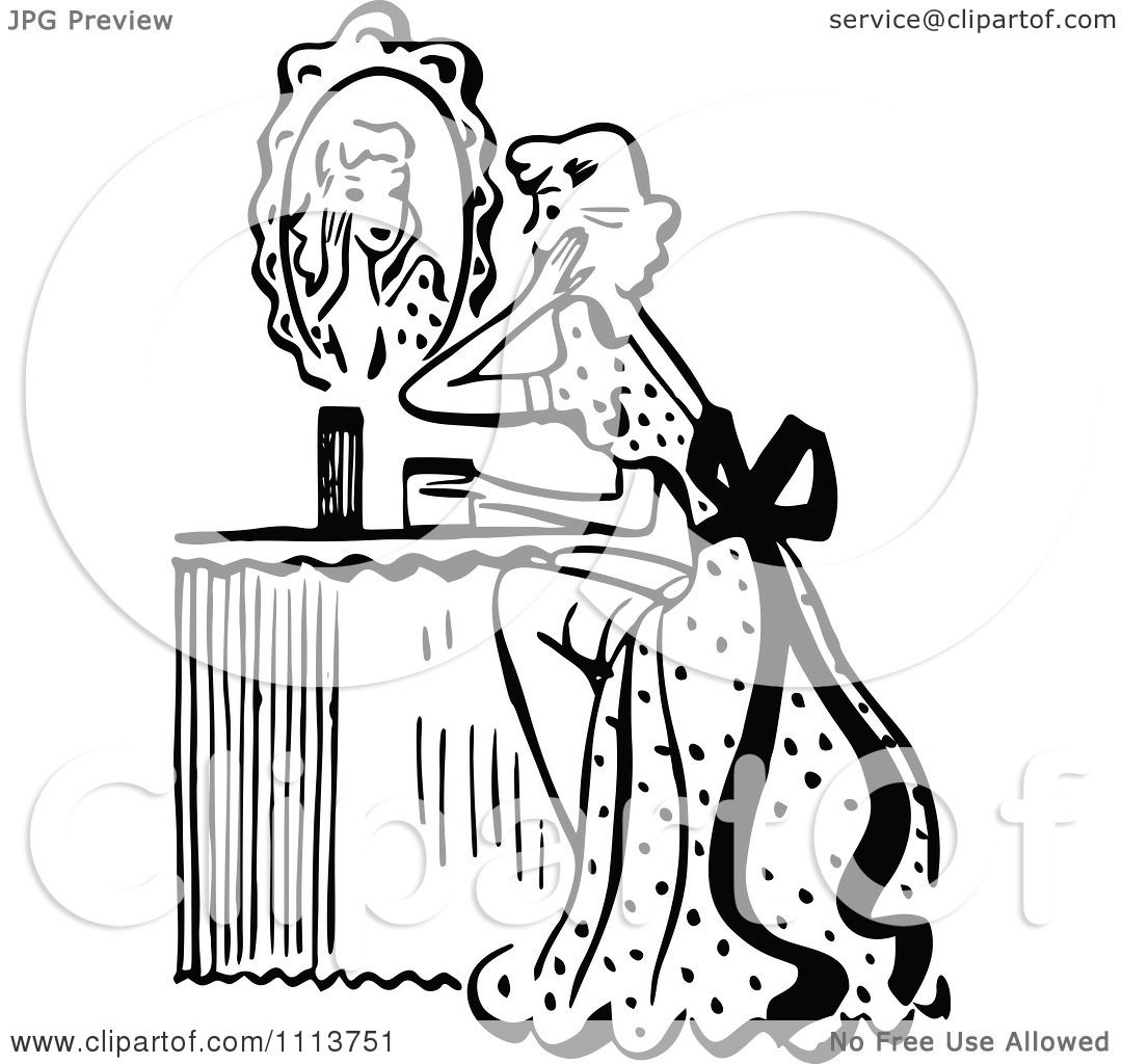 1080x1024 Clipart Retro Black And White Woman Looking At A Mirror At Her