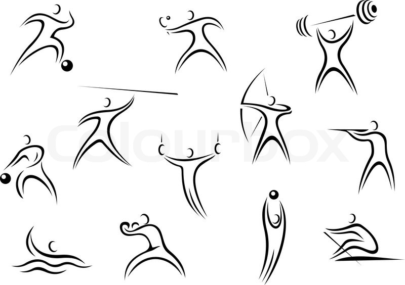 800x564 Set Of Sporting Sketch Line Drawing Icons Depicting Men In Action