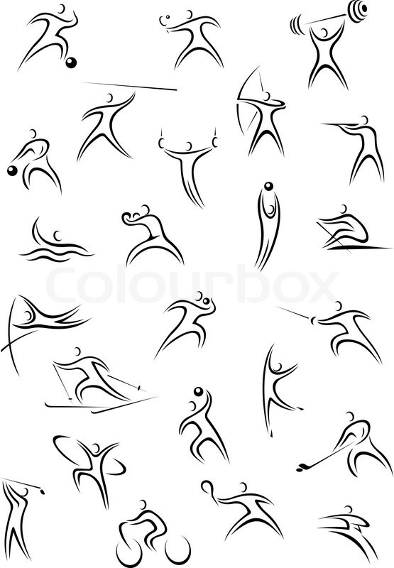 555x800 Set Of Sporting Vector Sketch Line Drawing Character Icons