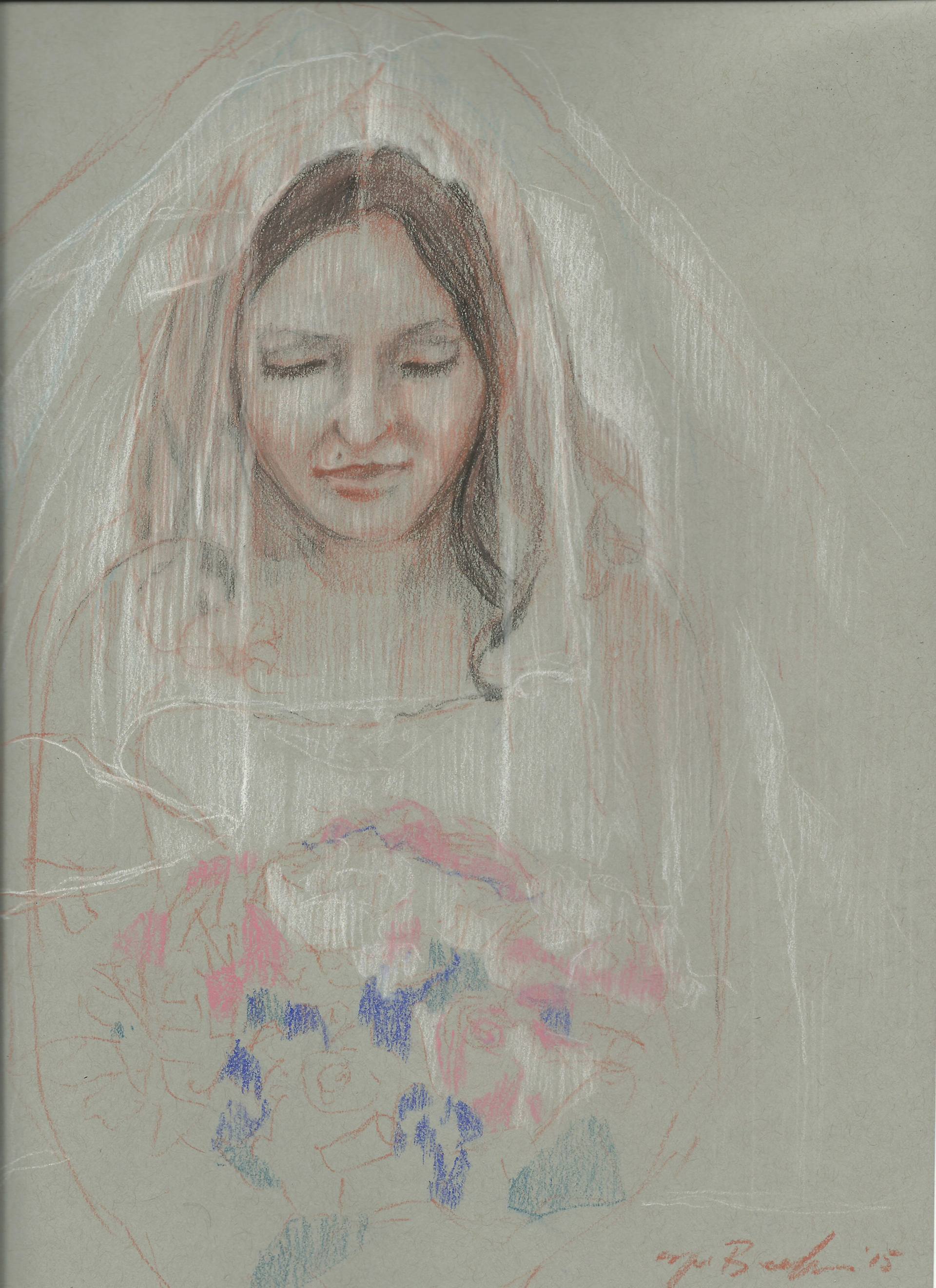 1920x2641 Saatchi Art Elizabeth In Her Wedding Veil Drawing By Noe Badillo