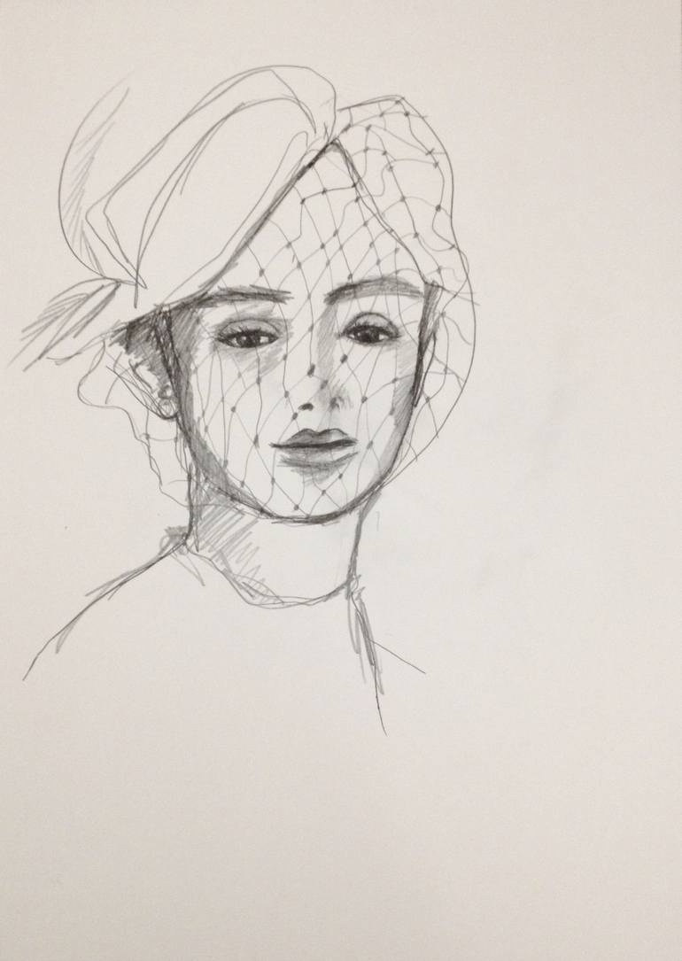 770x1085 Saatchi Art Woman In Mesh Veil Drawing By Yan F Zhang