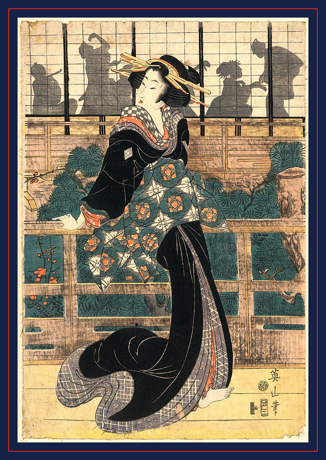 638x900 Roka No Geigi, Entertainer Standing On A Veranda Drawing By