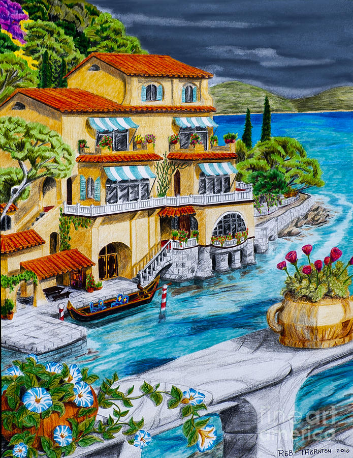 695x900 Portofino Villa Drawing By Robert Thornton