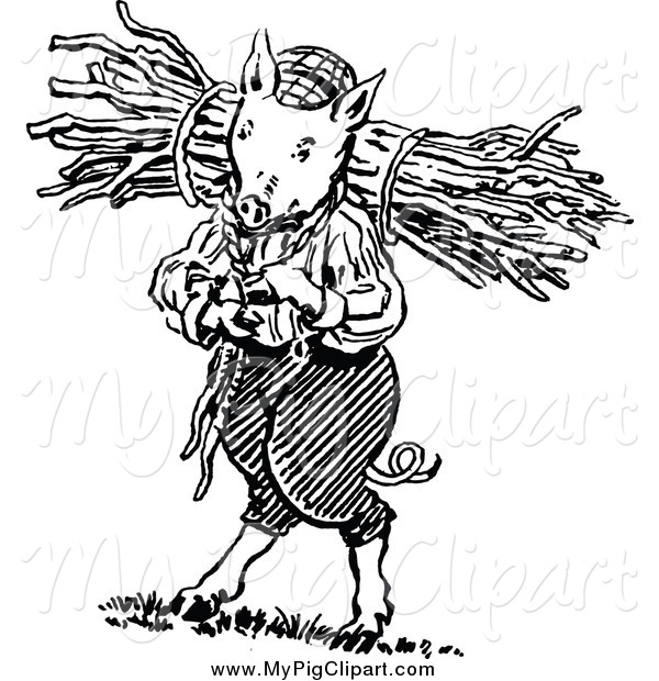 600x620 Swine Clipart Of A Black And White Pig Carrying Sticks By Prawny