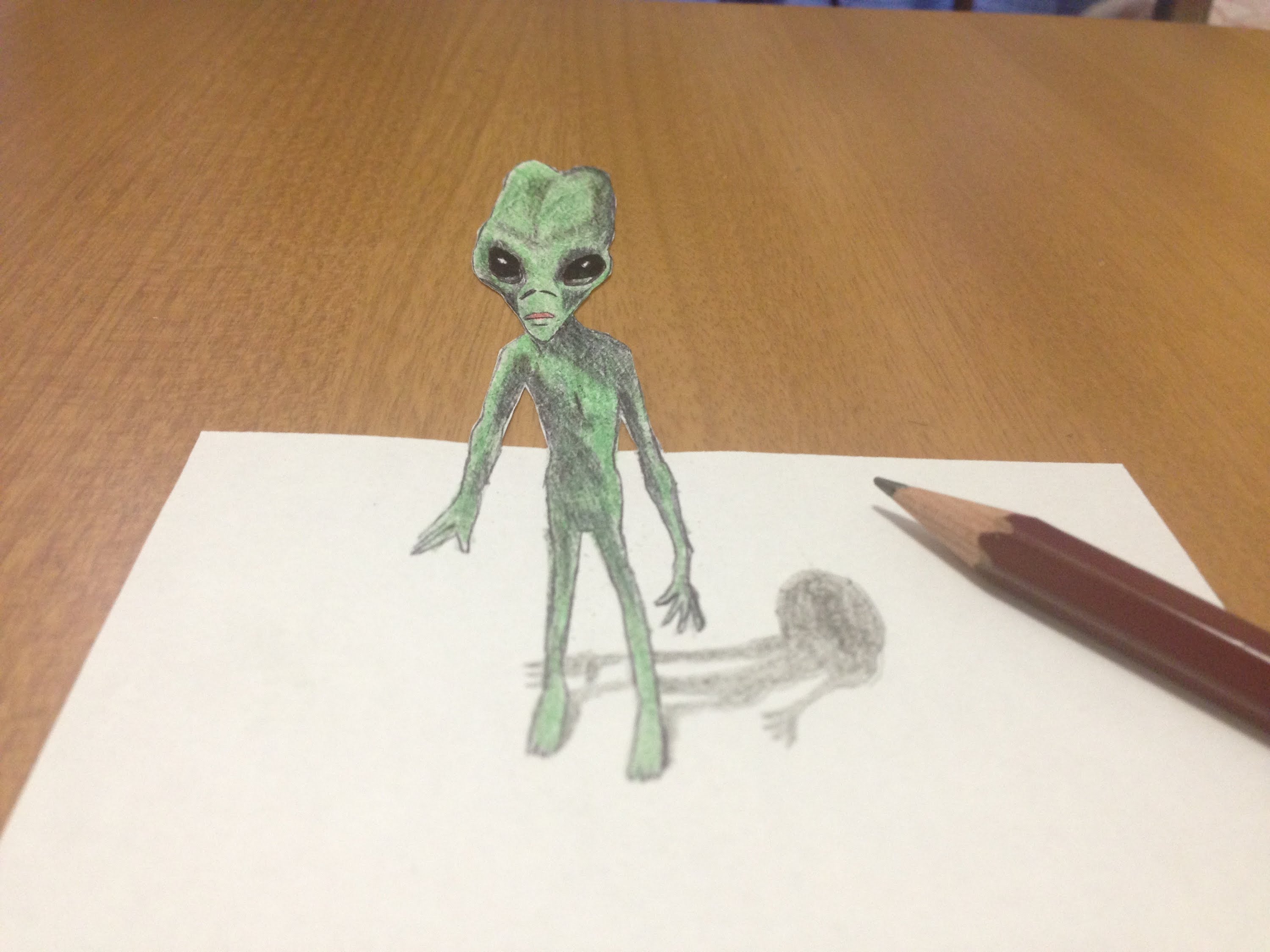 3000x2250 Visual Illusion 3d Alien Drawing, Trick Art