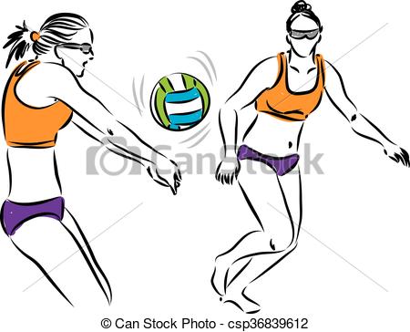 450x364 Volleyball Women Players Illustration Vector Clip Art