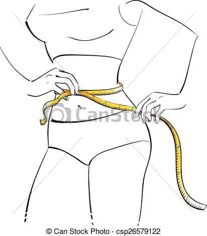 412x470 Girl Measuring Her Waist. Vector Illustration. Vector Illustration