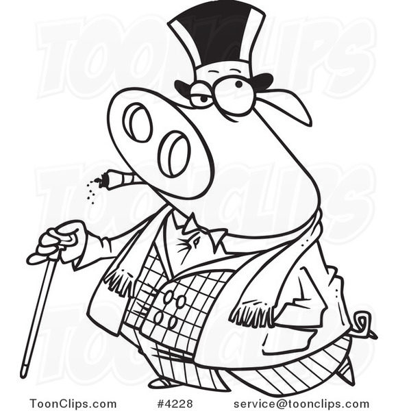 581x600 Cartoon Black White Line Drawing Of A Pig Smoking A Cigar