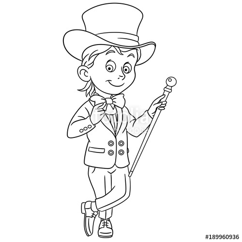 500x500 Coloring Page. Cartoon Gentleman In Tuxedo, Bow Tie, Top Hat