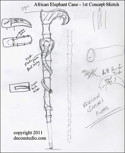 409x500 Custom Walking Cane Handcarved African Safari Elephant Hunter