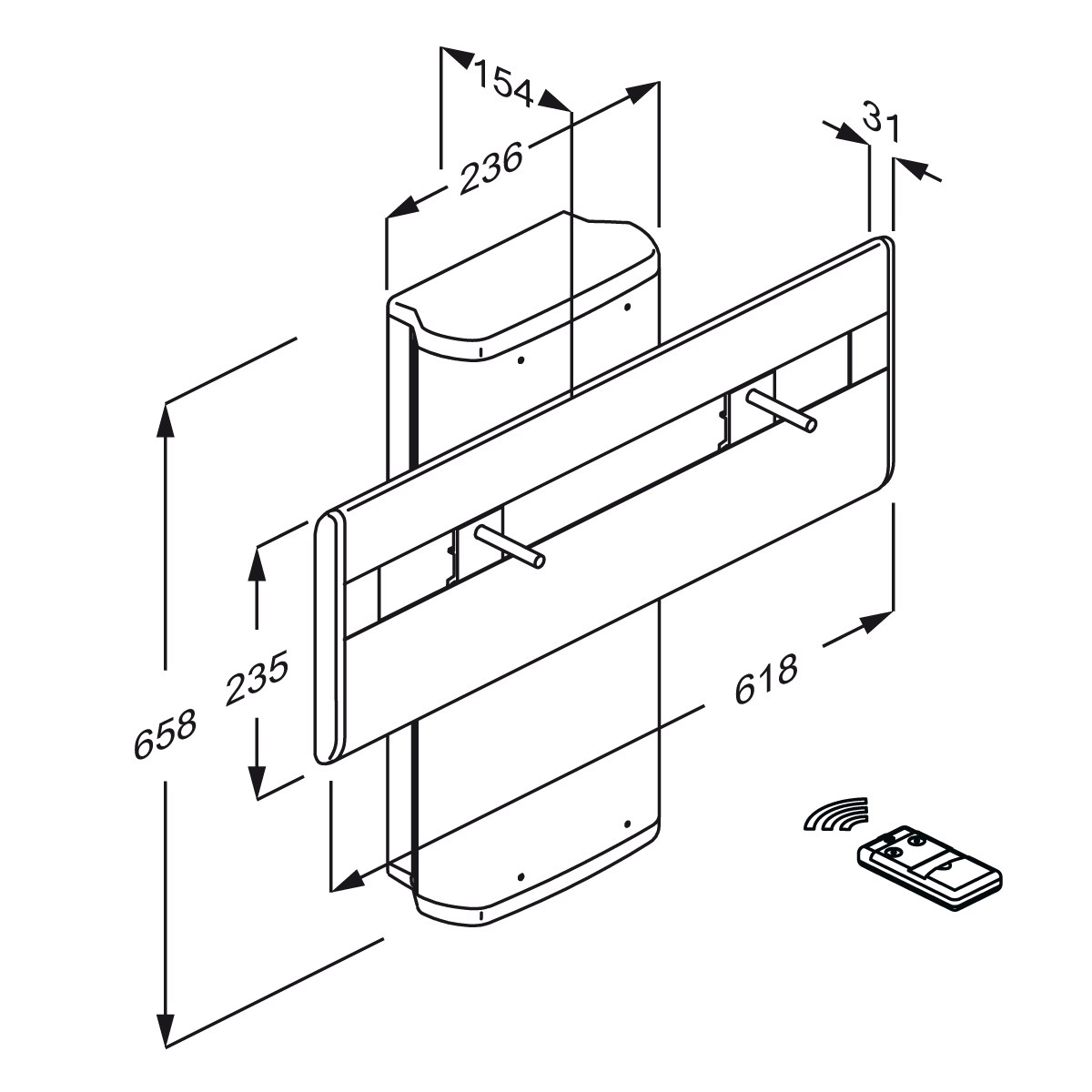 1200x1200 Pressalit Plus. Height Adjustable Wash Basin Bracket.