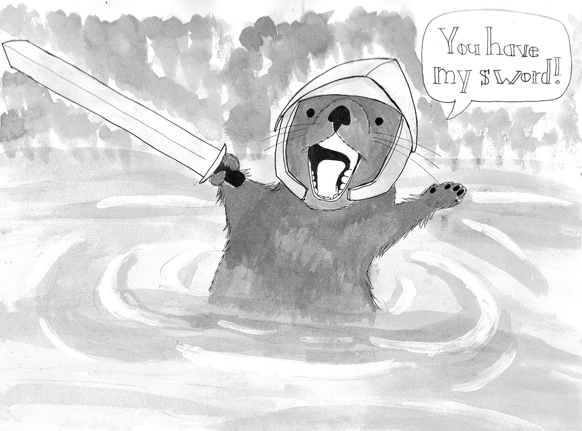 1198x888 I Draw Things, [Ink Wash Drawing Ofn Excited Otter Wearing