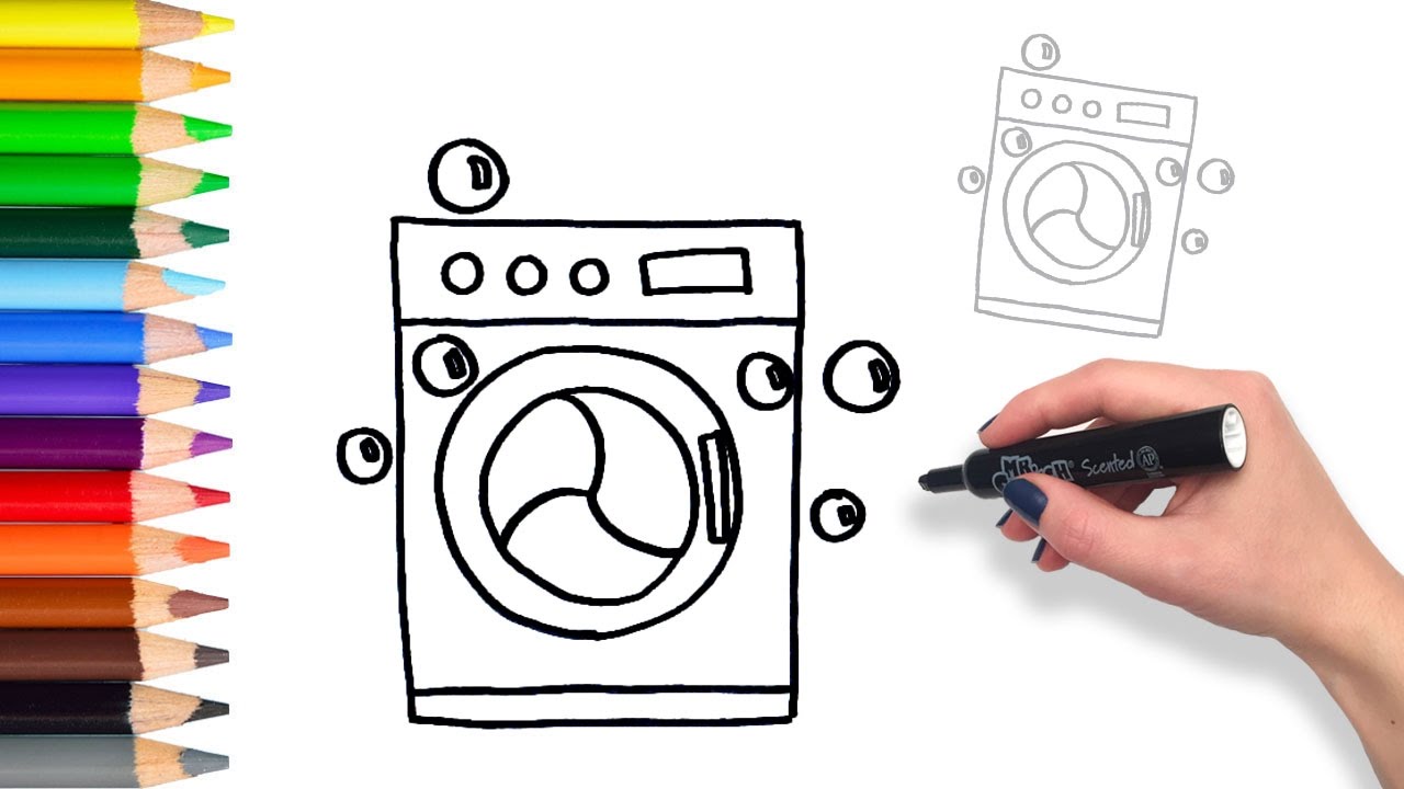 1280x720 Learn How To Draw A Washing Machine Teach Drawing For Kids