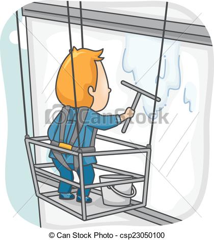 420x470 Window Washer. Illustration Featuring A Man Cleaning The Window