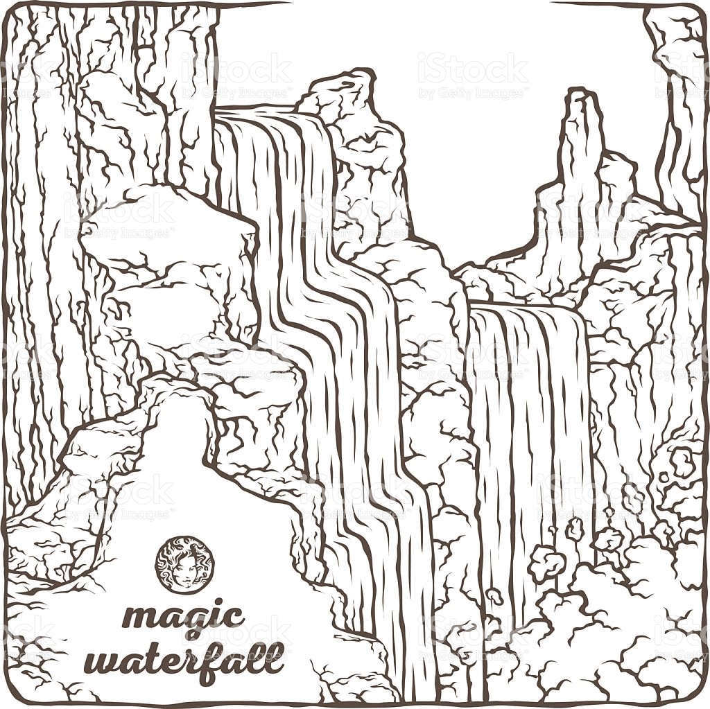1024x1023 Collection Of Waterfall Outline Drawing High Quality, Free