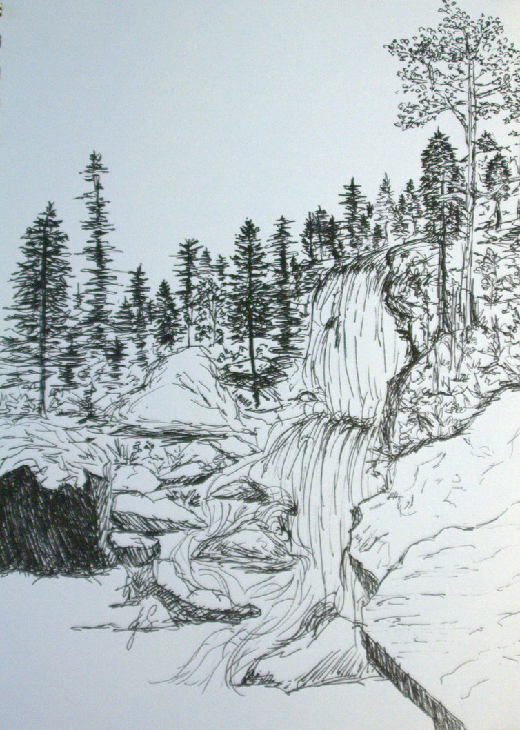 754x1059 Waterfall Sketch By Artfromnature