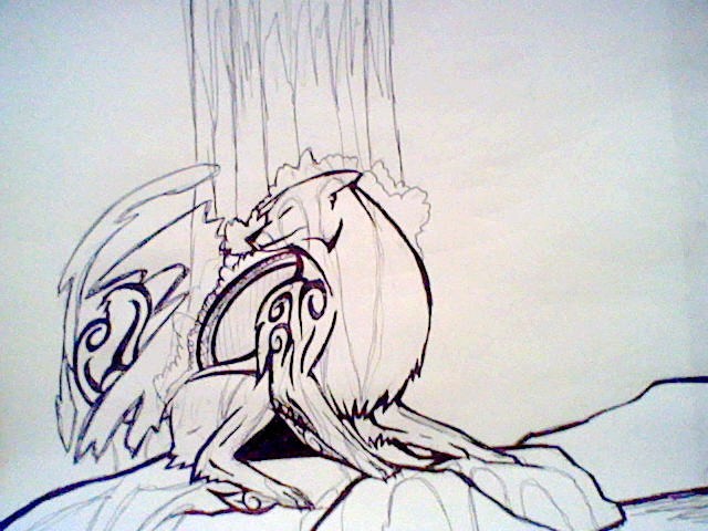 640x480 Under A Waterfall Line Art By Squirrelador