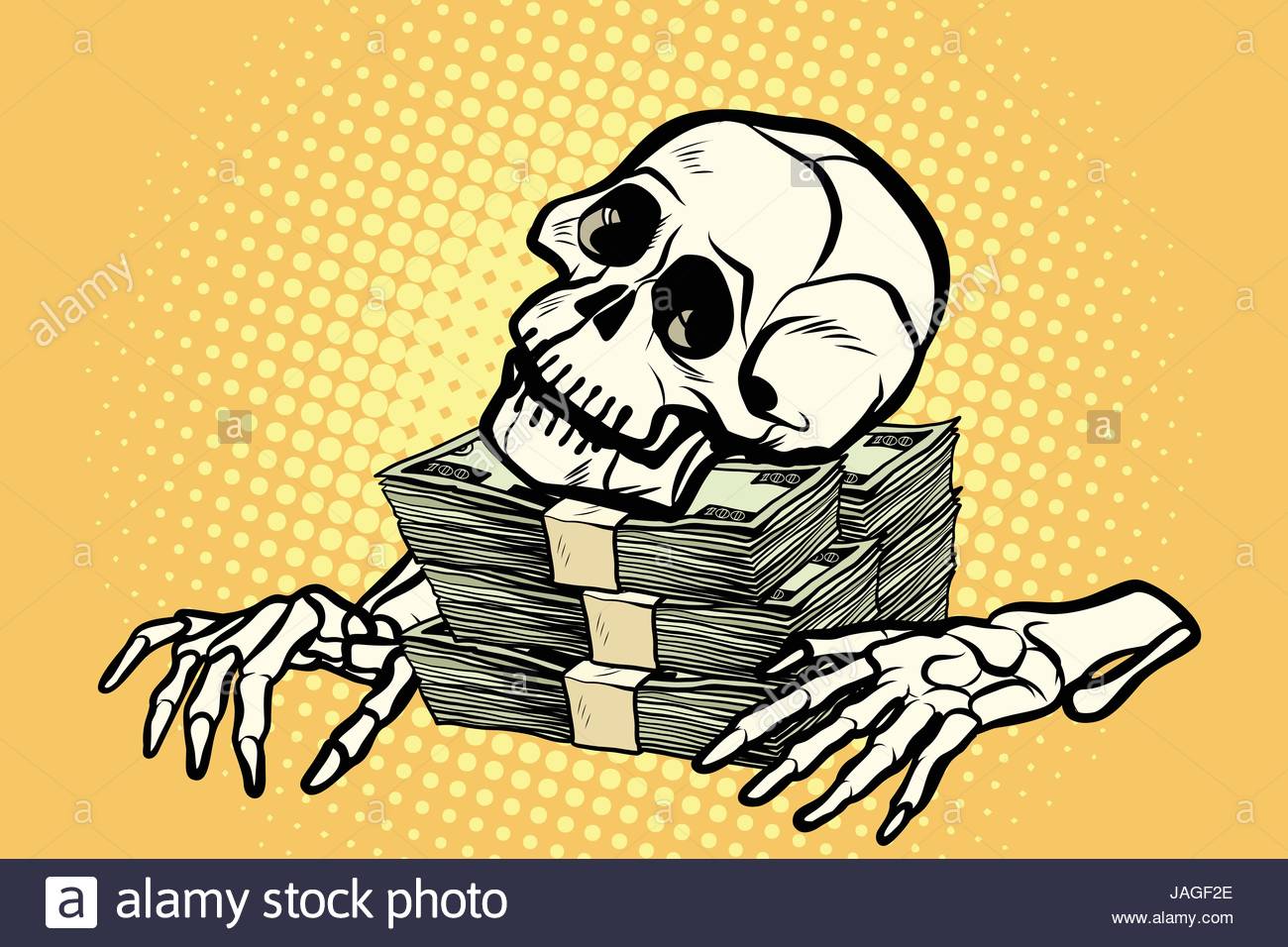 1300x956 Skeleton Skull Dollar Money, Wealth And Greed. Pop Art Retro