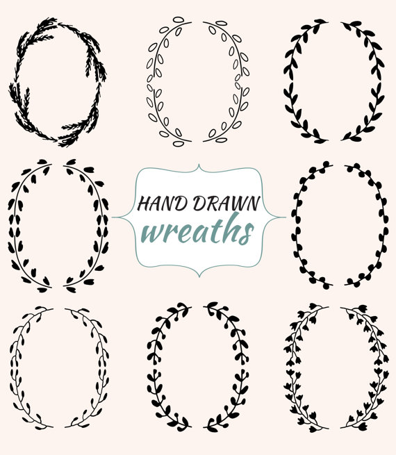 570x655 Vector Wreath, Wreaths Clipart, Hand Drawn Clip Art, Digital