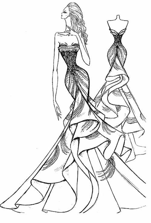 500x739 Prom Dress Sketch Wedding And Wine Coloring Pages