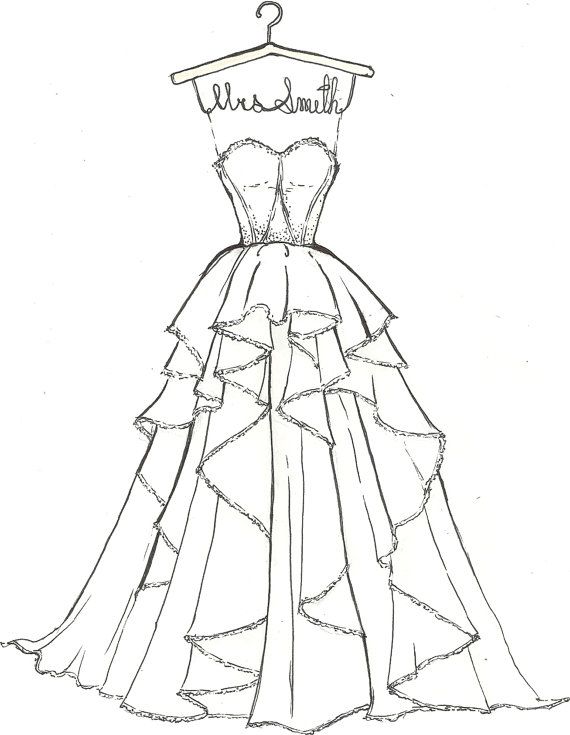 570x735 Drawn Wedding Dress Technical Drawing