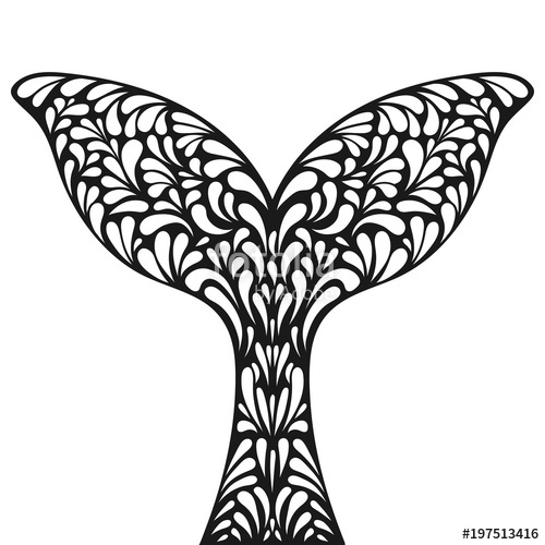 500x500 Whale Tail. Ornament Artistic Vector Illustration For Tattoo, T
