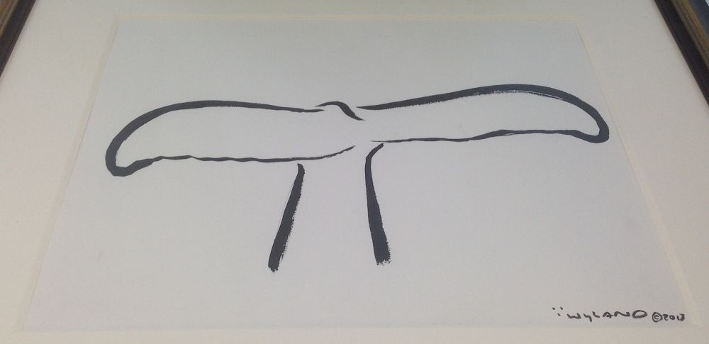 1000x485 Wyland Signed Custom Framed Whale Tail Original 14.5 X 11 Sumi