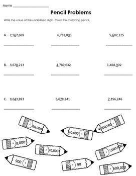 271x350 Place Value Pencils (Millions) By Kimberly Miner Tpt
