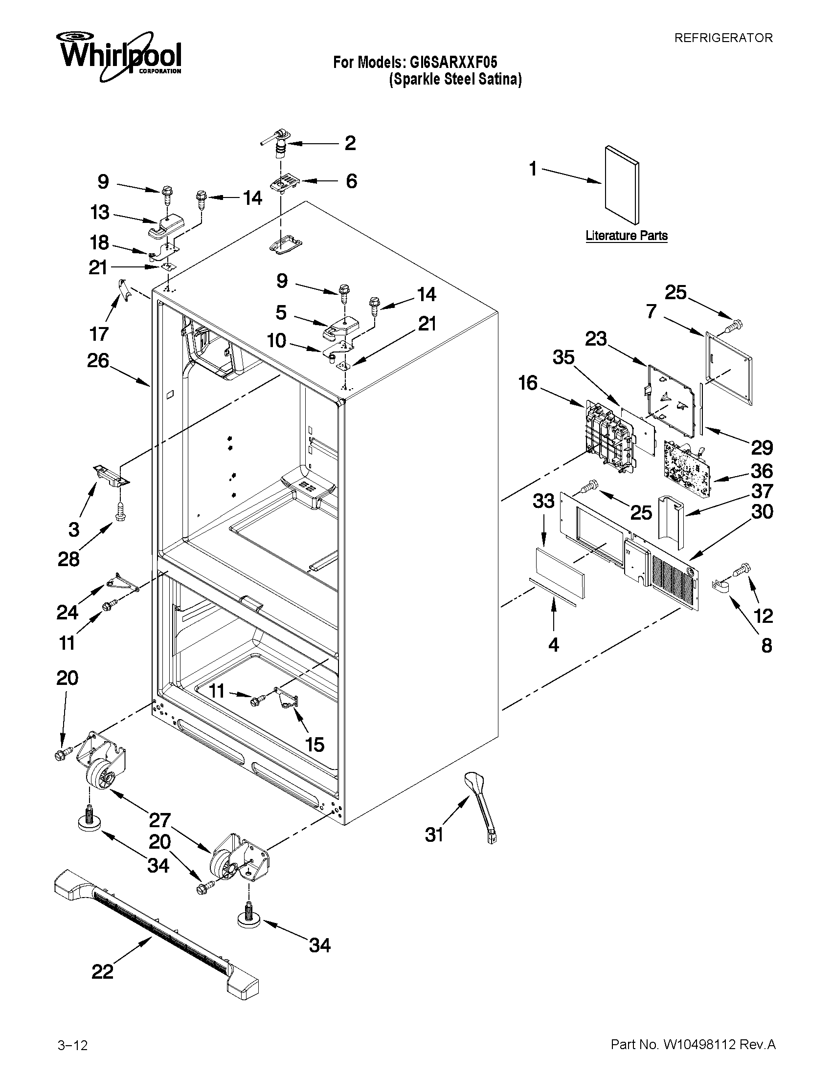 1701x2201 Whirlpool Model Gi6sarxxf05 Bottom Mount Refrigerator Genuine Parts