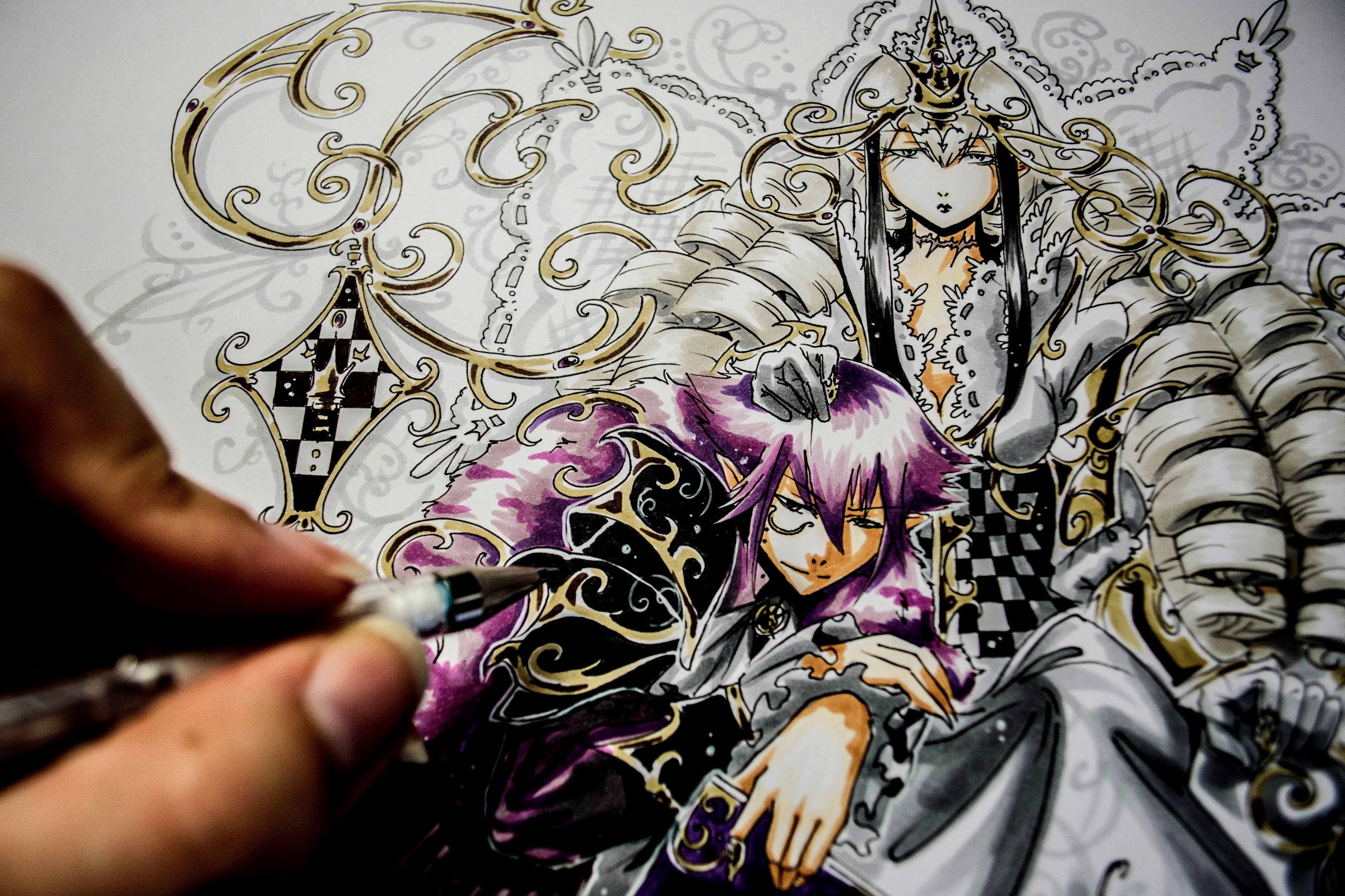 3000x2000 Drawing The White Queen And Cheshire Cat With Copic Markers