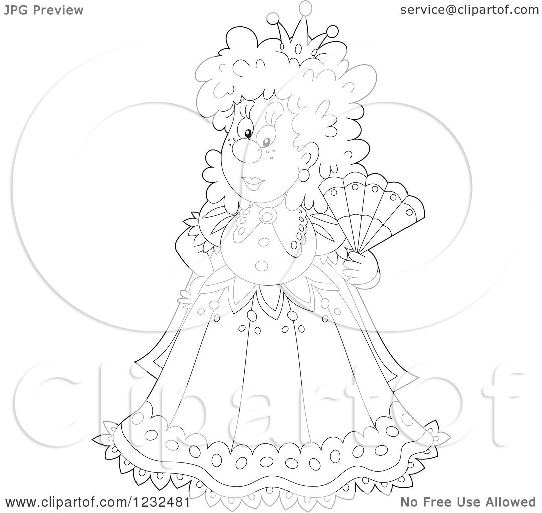 1080x1024 Clipart Of A Black And White Queen With A Hand Fan